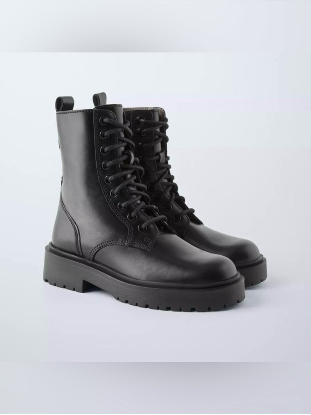 New ZARA Black Lace-Up Combat Boots